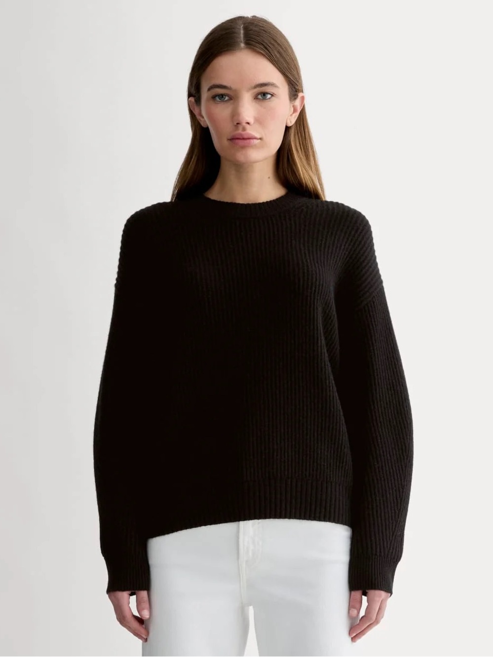 EVERLANE The Cocoon Crewneck Sweater Wool Cashmere Small Relaxed Fit Black Knit